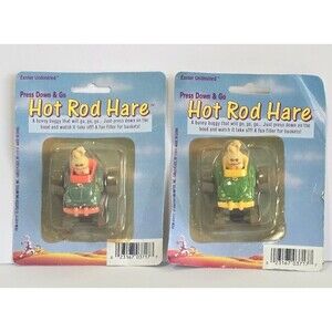 Vintage Easter Unlimited Hot Rod Hare Press Down & Go Mini Bunny Buggy Car Toy